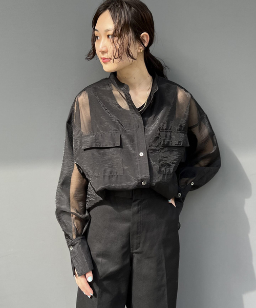 JOINT WORKS（ジョイントワークス）の「オーガンジー ミリタリーシャツ（シャツ/ブラウス・レディース・ブラック/ベージュ・FREE）」の8枚目の写真