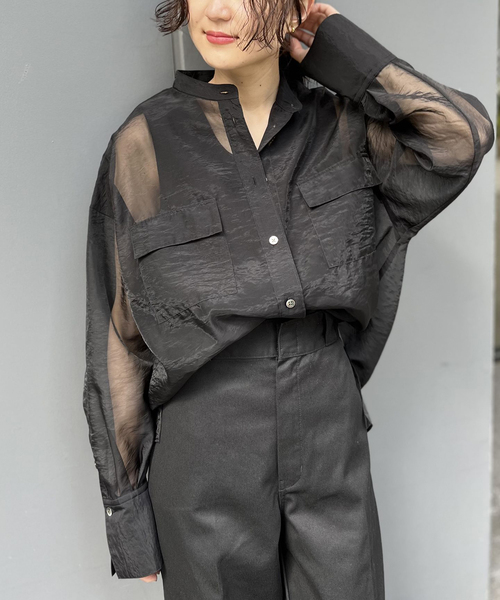 JOINT WORKS（ジョイントワークス）の「オーガンジー ミリタリーシャツ（シャツ/ブラウス・レディース・ブラック/ベージュ・FREE）」の9枚目の写真