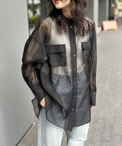 JOINT WORKS（ジョイントワークス）の「オーガンジー ミリタリーシャツ（シャツ/ブラウス・レディース・ブラック/ベージュ・FREE）」の10枚目の写真