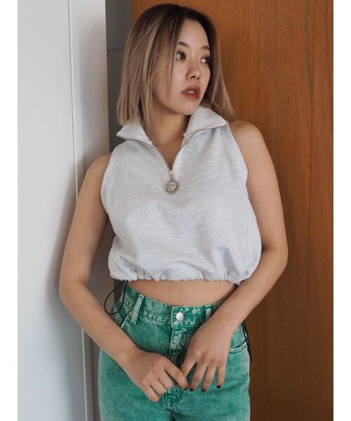 EVRIS（エヴリス）の「SUNNYハーフジップノースリトップス（タンクトップ・レディース・ホワイト/グレー/ブラック/グリーン・FREE）」の21枚目の写真