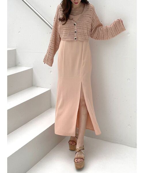 透かしカーデセットキャミワンピース♡002330301001 透かしカーデセットキャミワンピース[品番：MKSW0050719