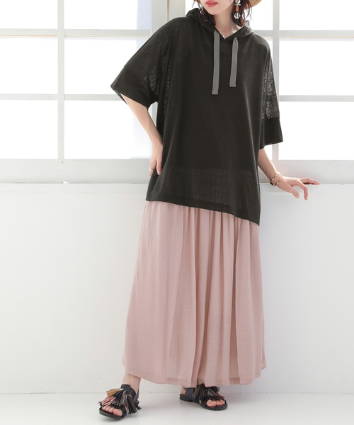 osharewalker（オシャレウォーカー）の「【廃盤】『風合いスラブ半袖パーカー』（パーカー・レディース・ベージュ/カーキ/ライトブルー/オレンジ/ブラック・FREE）」の15枚目の写真