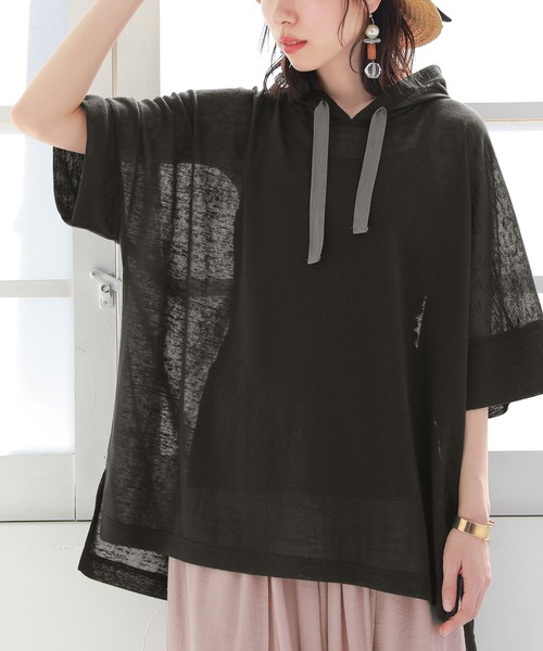 osharewalker（オシャレウォーカー）の「【廃盤】『風合いスラブ半袖パーカー』（パーカー・レディース・ベージュ/カーキ/ライトブルー/オレンジ/ブラック・FREE）」の16枚目の写真