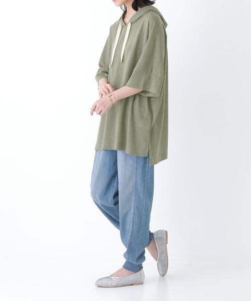 osharewalker（オシャレウォーカー）の「【廃盤】『風合いスラブ半袖パーカー』（パーカー・レディース・ベージュ/カーキ/ライトブルー/オレンジ/ブラック・FREE）」の19枚目の写真