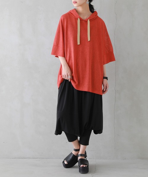 osharewalker（オシャレウォーカー）の「【廃盤】『風合いスラブ半袖パーカー』（パーカー・レディース・ベージュ/カーキ/ライトブルー/オレンジ/ブラック・FREE）」の18枚目の写真