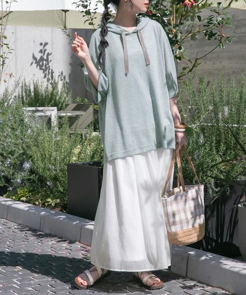 osharewalker（オシャレウォーカー）の「【廃盤】『風合いスラブ半袖パーカー』（パーカー・レディース・ベージュ/カーキ/ライトブルー/オレンジ/ブラック・FREE）」の9枚目の写真