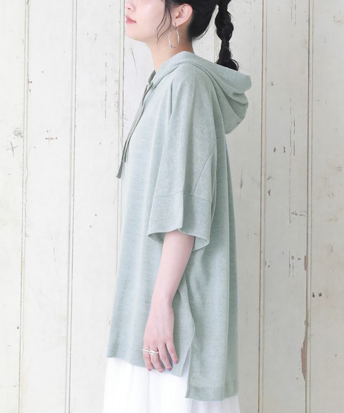 osharewalker（オシャレウォーカー）の「【廃盤】『風合いスラブ半袖パーカー』（パーカー・レディース・ベージュ/カーキ/ライトブルー/オレンジ/ブラック・FREE）」の10枚目の写真