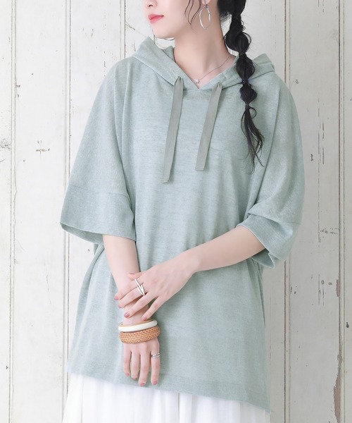 osharewalker（オシャレウォーカー）の「【廃盤】『風合いスラブ半袖パーカー』（パーカー・レディース・ベージュ/カーキ/ライトブルー/オレンジ/ブラック・FREE）」の11枚目の写真