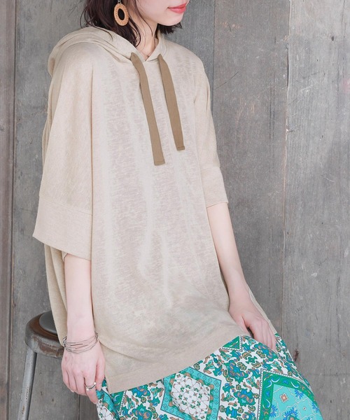 osharewalker（オシャレウォーカー）の「【廃盤】『風合いスラブ半袖パーカー』（パーカー・レディース・ベージュ/カーキ/ライトブルー/オレンジ/ブラック・FREE）」の13枚目の写真