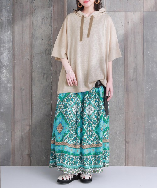 osharewalker（オシャレウォーカー）の「【廃盤】『風合いスラブ半袖パーカー』（パーカー・レディース・ベージュ/カーキ/ライトブルー/オレンジ/ブラック・FREE）」の14枚目の写真