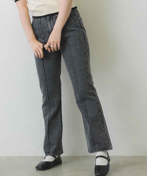 RETRO GIRL（レトロガール）の「センターシームセミフレアPT(デニム)（デニムパンツ・レディース・ブルー/ブラック/ライトブルー・LARGE/MEDIUM）」の2枚目の写真