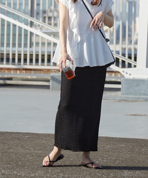 Shelly island（シェリーアイランド）の「楊柳カットタイトスカート（スカート・レディース・ブラック/ライトグリーン/ホワイト/ブラウン・FREE）」の3枚目の写真