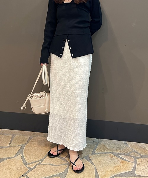 Shelly island（シェリーアイランド）の「楊柳カットタイトスカート（スカート・レディース・ブラック/ライトグリーン/ホワイト/ブラウン・FREE）」の9枚目の写真