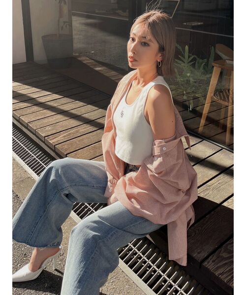 GYDA（ジェイダ）の「GGストライプオーバーシャツ（シャツ/ブラウス・レディース・ライトブルー/オレンジ/ネイビー・FREE）」の4枚目の写真