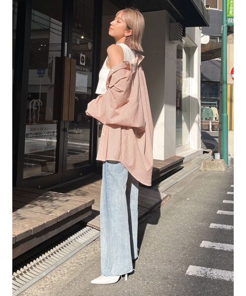 GYDA（ジェイダ）の「GGストライプオーバーシャツ（シャツ/ブラウス・レディース・ライトブルー/オレンジ/ネイビー・FREE）」の6枚目の写真