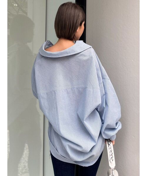 GYDA（ジェイダ）の「GGストライプオーバーシャツ（シャツ/ブラウス・レディース・ライトブルー/オレンジ/ネイビー・FREE）」の7枚目の写真