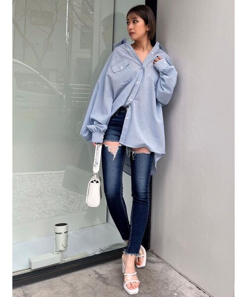 GYDA（ジェイダ）の「GGストライプオーバーシャツ（シャツ/ブラウス・レディース・ライトブルー/オレンジ/ネイビー・FREE）」の10枚目の写真