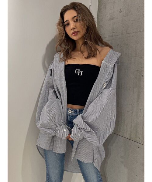 GYDA（ジェイダ）の「GGストライプオーバーシャツ（シャツ/ブラウス・レディース・ライトブルー/オレンジ/ネイビー・FREE）」の14枚目の写真