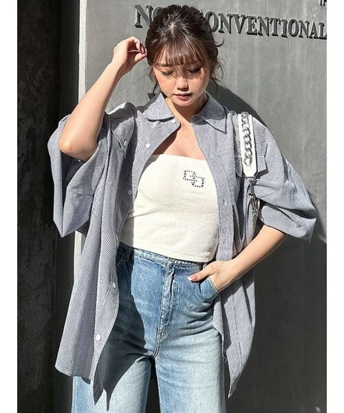 GYDA（ジェイダ）の「GGストライプオーバーシャツ（シャツ/ブラウス・レディース・ライトブルー/オレンジ/ネイビー・FREE）」の20枚目の写真