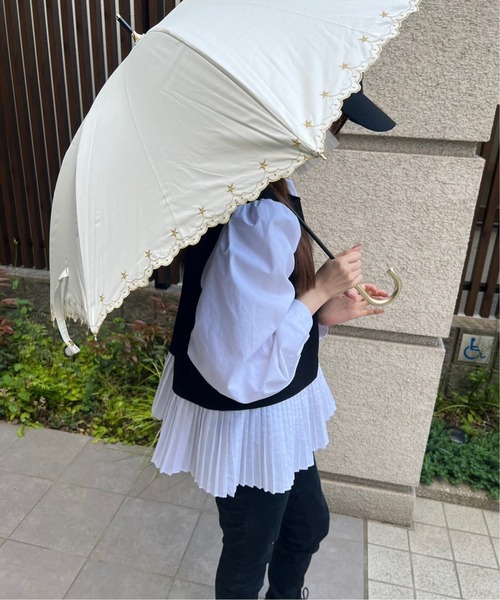 ALWAYS GOOD TIME（オルウェイズグッドタイム）の「【一級遮光・晴雨兼用】UV日傘/PARASOL/パラソル　スパークルスカイ（長傘・レディース・オフホワイト/ブラック/ネイビー・F）」の2枚目の写真