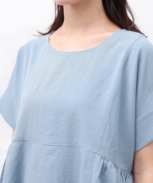 12closet   新品　フレア　シャーリング　ブラウス　シャツ　ネイビー 12closet 新品 フレア シャーリング ブラウス シャツ ネイビー
