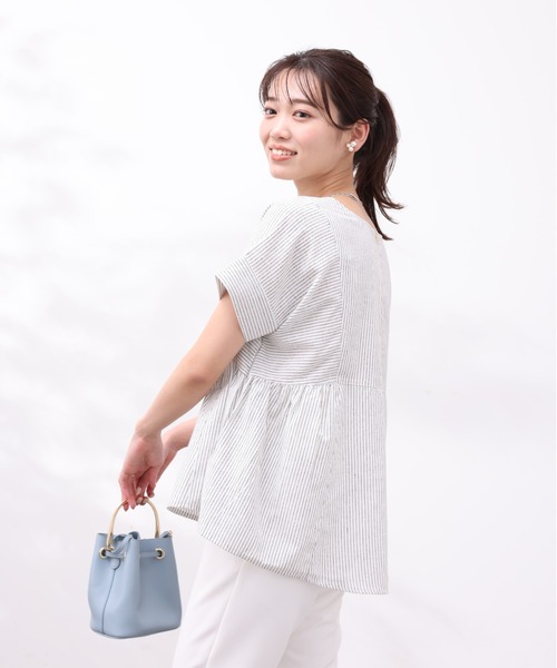 OUR播州織フレアブラウス、サックスブルー シワになりにくい播州織フレアブラウス – OURHOME