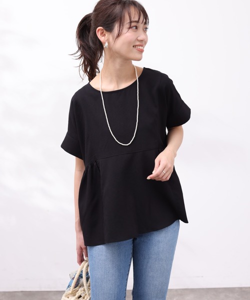 Chez toi（シェトワ）の「サイドシャーリングフレアブラウス（シャツ/ブラウス・レディース・ブラック/オフホワイト/オレンジ/サックスブルー・FREE）」の19枚目の写真