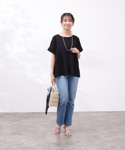 Chez toi（シェトワ）の「サイドシャーリングフレアブラウス（シャツ/ブラウス・レディース・ブラック/オフホワイト/オレンジ/サックスブルー・FREE）」の22枚目の写真