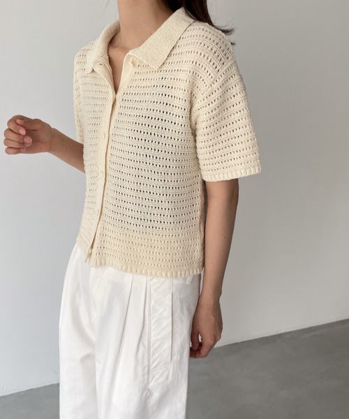 CANAL JEAN（キャナルジーン）の「El mar(エルマール) 襟付き半袖ニットカーディガン（カーディガン/ボレロ・レディース・アイボリー/ネイビー・ONE SIZE）」の7枚目の写真