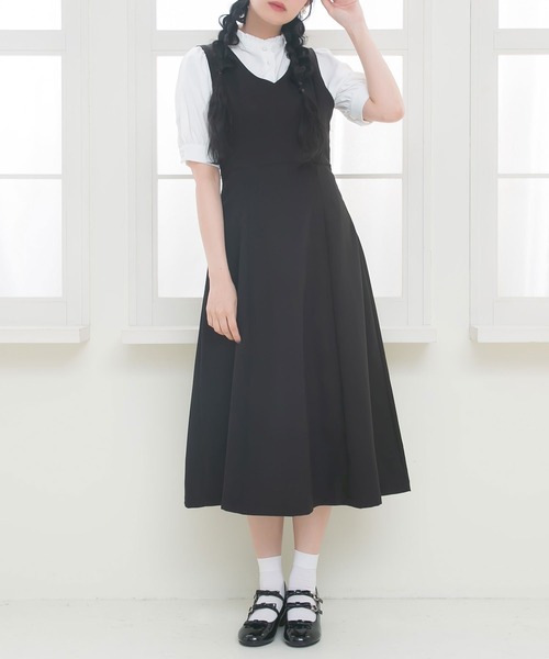 Newlyme(ニューリーミー)の「ー5kg美ラインジャンスカワンピース【選べる3丈】【選べるネック】(ワンピース・レディース・ブラック系その他/ダークブラック/クリアブラック/スミクロ/ブラック/ライトブラック・MEDIUM/XX-LARGE/LARGE/X-LARGE/SMALL)」の5枚目の写真