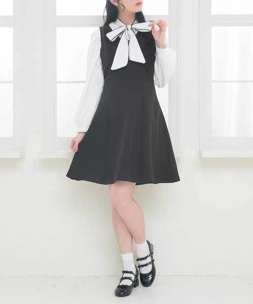 Newlyme(ニューリーミー)の「ー5kg美ラインジャンスカワンピース【選べる3丈】【選べるネック】(ワンピース・レディース・ブラック系その他/ダークブラック/クリアブラック/スミクロ/ブラック/ライトブラック・MEDIUM/XX-LARGE/LARGE/X-LARGE/SMALL)」の1枚目の写真