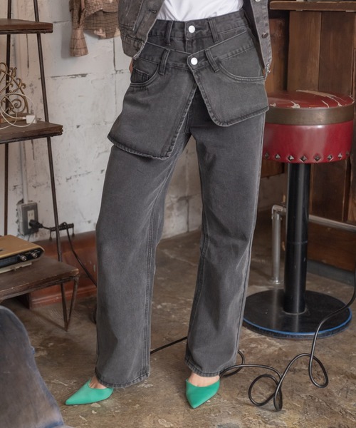 セール】アウトポケットストレートデニムパンツ（デニムパンツ