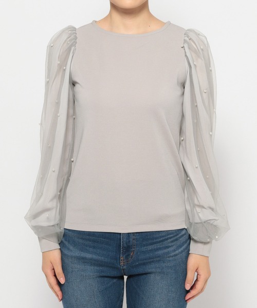 mysty woman（ミスティウーマン）の「パールシアースリーブプルオーバー　972190（Tシャツ/カットソー・レディース・ブラック/アイボリー/グレー・FREE）」の10枚目の写真