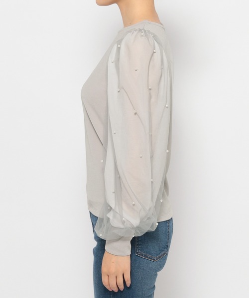 mysty woman（ミスティウーマン）の「パールシアースリーブプルオーバー　972190（Tシャツ/カットソー・レディース・ブラック/アイボリー/グレー・FREE）」の13枚目の写真