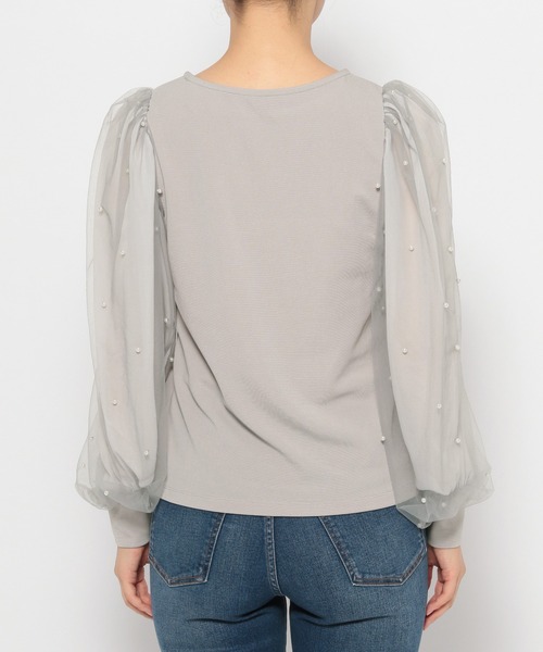 mysty woman（ミスティウーマン）の「パールシアースリーブプルオーバー　972190（Tシャツ/カットソー・レディース・ブラック/アイボリー/グレー・FREE）」の9枚目の写真