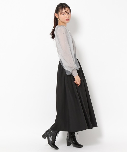 mysty woman（ミスティウーマン）の「パールシアースリーブプルオーバー　972190（Tシャツ/カットソー・レディース・ブラック/アイボリー/グレー・FREE）」の5枚目の写真