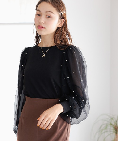 mysty woman（ミスティウーマン）の「パールシアースリーブプルオーバー　972190（Tシャツ/カットソー・レディース・ブラック/アイボリー/グレー・FREE）」の18枚目の写真