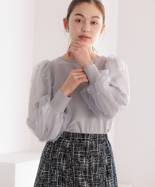 mysty woman（ミスティウーマン）の「パールシアースリーブプルオーバー　972190（Tシャツ/カットソー・レディース・ブラック/アイボリー/グレー・FREE）」の20枚目の写真