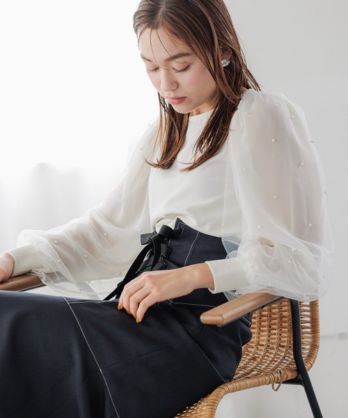 mysty woman（ミスティウーマン）の「パールシアースリーブプルオーバー　972190（Tシャツ/カットソー・レディース・ブラック/アイボリー/グレー・FREE）」の22枚目の写真