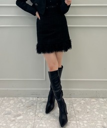 ファーフリンジツイードミニスカート