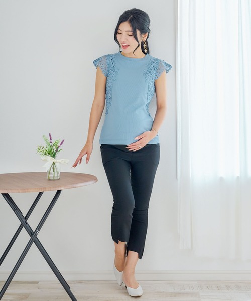 冷感レース袖リブトップス(マタニティ/授乳対応)（マタニティウェア/グッズ）｜SweetMommy（スウィートマミー）