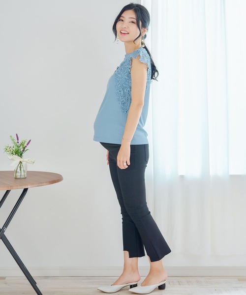 冷感レース袖リブトップス(マタニティ/授乳対応)（マタニティウェア/グッズ）｜SweetMommy（スウィートマミー）