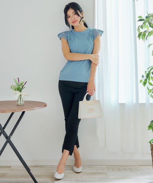 冷感レース袖リブトップス(マタニティ/授乳対応)（マタニティウェア/グッズ）｜SweetMommy（スウィートマミー）