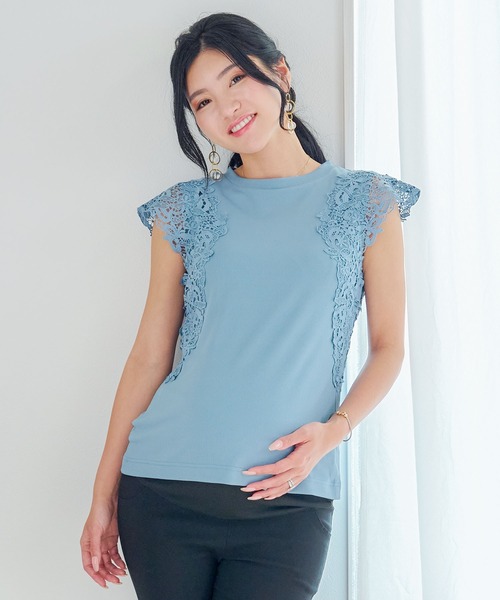 冷感レース袖リブトップス(マタニティ/授乳対応)（マタニティウェア/グッズ）｜SweetMommy（スウィートマミー）