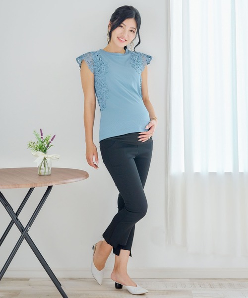 冷感レース袖リブトップス(マタニティ/授乳対応)（マタニティウェア/グッズ）｜SweetMommy（スウィートマミー）