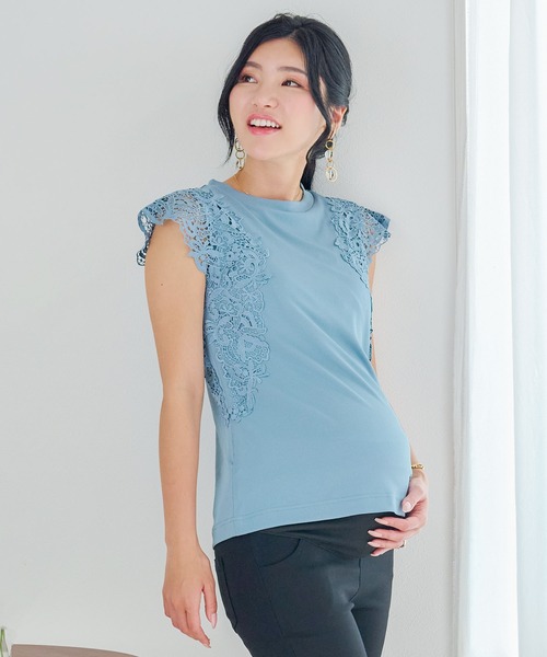 冷感レース袖リブトップス(マタニティ/授乳対応)（マタニティウェア/グッズ）｜SweetMommy（スウィートマミー）