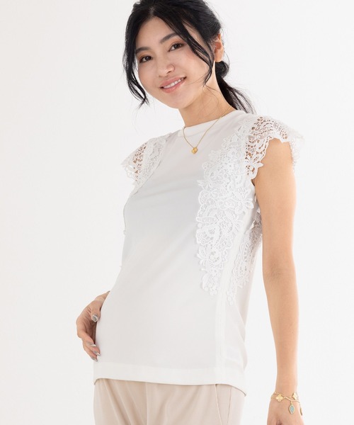 冷感レース袖リブトップス(マタニティ/授乳対応)（マタニティウェア/グッズ）｜SweetMommy（スウィートマミー）