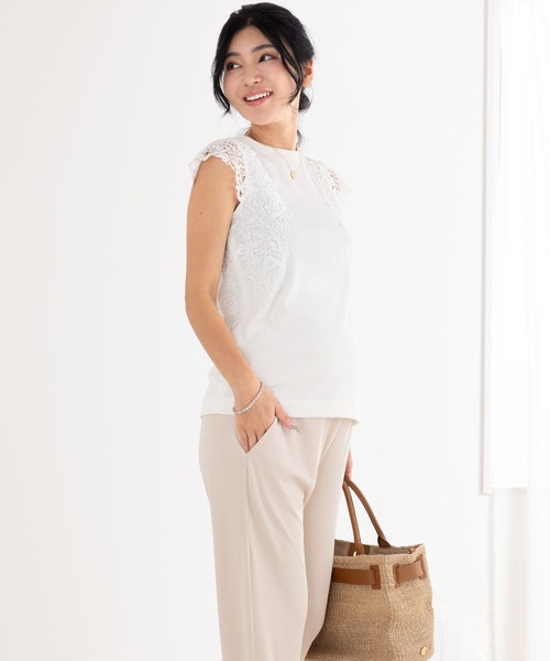 冷感レース袖リブトップス(マタニティ/授乳対応)（マタニティウェア/グッズ）｜SweetMommy（スウィートマミー）