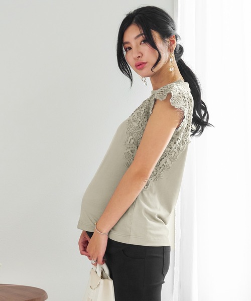 冷感レース袖リブトップス(マタニティ/授乳対応)（マタニティウェア/グッズ）｜SweetMommy（スウィートマミー）