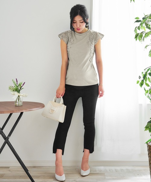 冷感レース袖リブトップス(マタニティ/授乳対応)（マタニティウェア/グッズ）｜SweetMommy（スウィートマミー）